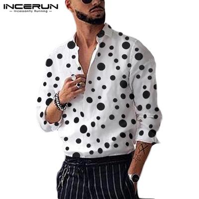 (Western Style) Incerun แขนยาวสำหรับผู้ชายเสื้อ Polka Dot พิมพ์ Casual ชุดทางการธุรกิจเสื้อด้านบน