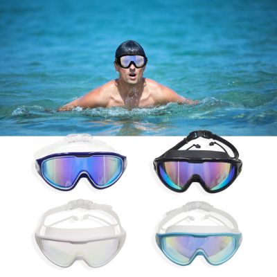 Big-frame Anti-Fog Swimming Glasses Waterproof Swim Eyewear Silicone Swimming Goggles Buckle Conjoined Earplug for Water Sports
