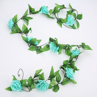 [AYIQ Flower Shop] 2.4เมตรผ้าไหมประดิษฐ์ดอกกุหลาบดอกไม้เถาที่มี28กลุ่มของใบสำหรับบ้านตกแต่งสวนแต่งงานแขวนพวงมาลัยผนัง