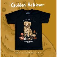 Golden Retriever " welcome home " Dog on Black T-shirt เสื้อยืด สีดำ พรีเมียม ลายน้องหมาโกลเด้น
