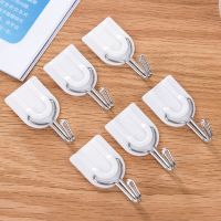 6PCS Strong Adhesive Hook Wall Door Sticky Hanger Holder Kitchen Bathroom White Hanging Door Clothes Towel Handbag Holder Wall