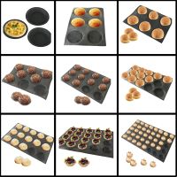 【CW】 Meibum Glass Fiber Silicone Round Bread Mold Various Hamburger Cookie Puff Black Porous Mould Cake Tart Pan Non Stick Bake Tools