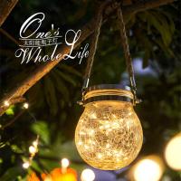 Solar Bottle Lamp Hemp Rope Hanging Lamp Outdoor Waterproof Balcony Terrace Garden Tree Light String Chandelier Glass Crack Lamp Outdoor Lighting