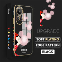 เคส PMP สำหรับ OPPO Reno10 Pro 5G ฟรีสายคล้อง + การ์ตูนมินี่เมาส์น่ารักสำหรับเด็กผู้หญิงปลอกหุ้มลวดลายขอบสี่เหลี่ยมชุบเคสโทรศัพท์เคสโทรศัพท์นิ่มสุดหรู