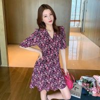 Skirt New 2023 Summer Korean Ruffle Floral Dress Slim Irregular Chiffon Skirt