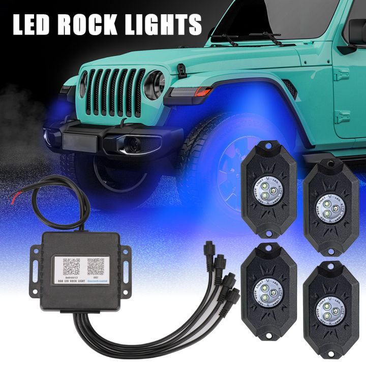 Bộ Đèn LED Neon Cho Xe Jeep Atv Suv Xe Tải Địa Hình Đèn Âm Nhạc Dưới Cơ  Thể, Đèn Đá LED RGB Ứng Dụng Bluetooth Nhiều Màu 4 Pods 