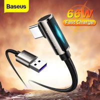 Baseus สาย USB LED Type C 90องศาสายชาร์จสำหรับเร็ว Mi 66W 5A USB C สายสายรับส่งข้อมูลโทรศัพท์มือถือ