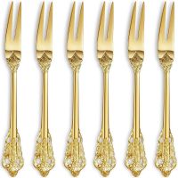 SHOVEL 6 pcs สีทองทอง ส้อมขนมหวานสแตนเลส เหล็กไร้สนิม 6.5นิ้วค่ะ ส้อมอาหารสไตล์วินเทจ แฟชั่นสำหรับผู้หญิง ส้อมย้อนยุคสแตนเลส ผลไม้สำหรับผลไม้