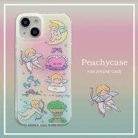 เคสสติกเกอร์เพชรรูปหัวใจการ์ตูนนางฟ้ากามเทพน่ารักแบบทำมือเคสโทรศัพท์ใช้ได้กับ iPhone 14 13 12 Pro Max 11 14Promax ฝาหลังเคสกันกระแทก IMD