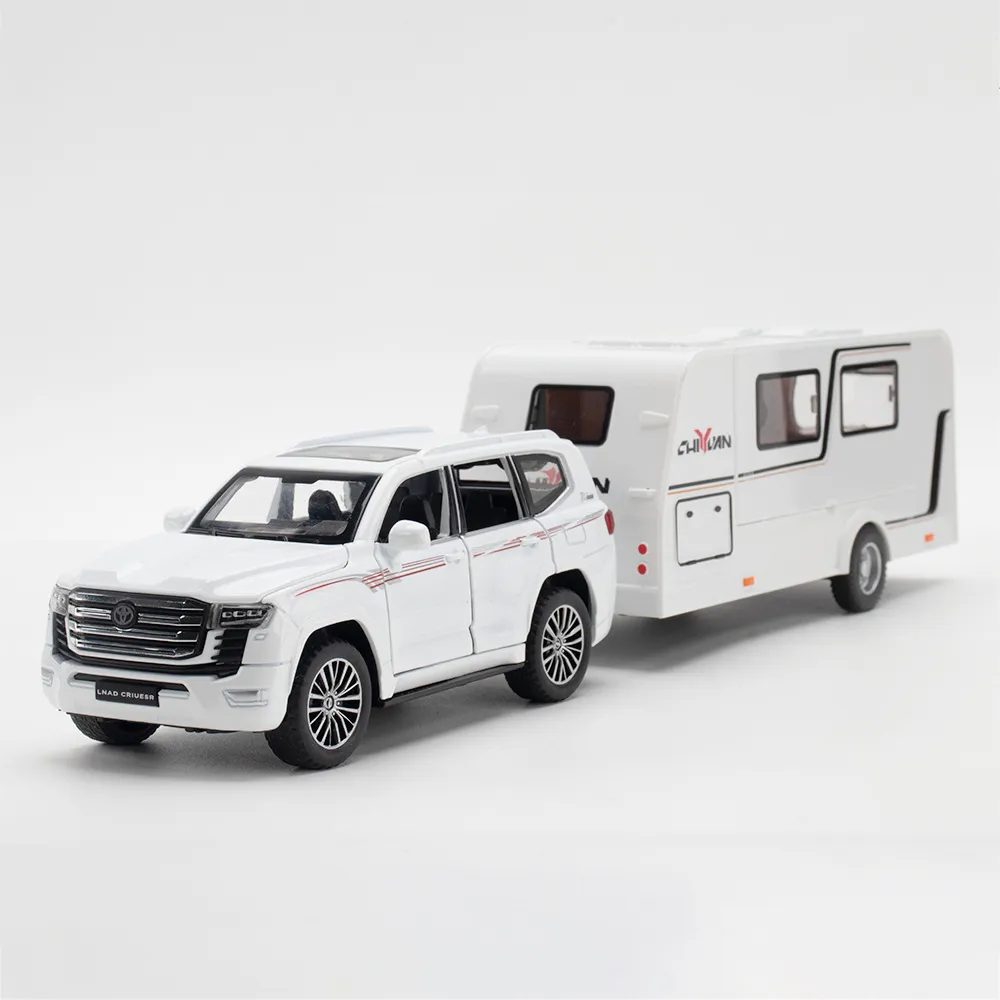 1:32 Scale Toyota Land Cruiser Lc300 Trailer Alloy Car Model Diecast Car Sound Light Car Lovers Collection Kids Birthday Gift Metal Boys Toys