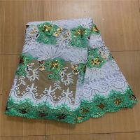 African High Quality Lace Fabric 2023 green French Net Sequins Fabric Sewing Embroidered Lace in Tulle Nigeria Fabric 5 Yards