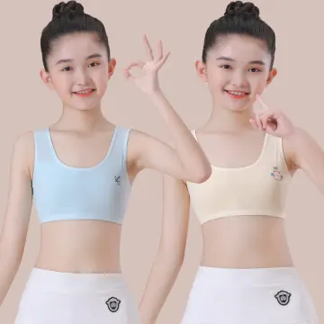 Girls Cotton Training Bra Puberty Kids Vest Sport Tops Adolescent Running  Teen Girls Underwear Cartoon Bras for 8-18 Years Olds