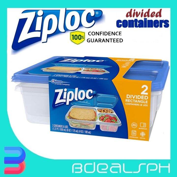 [Spot] Ziploc 2 Rectangle Divided Food Container With Lid Set Lazada PH