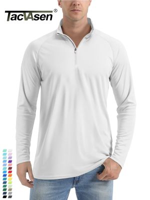 TACVEN เสื้อยืดป้องกัน UV สำหรับผู้ชาย,เสื้อเสื้อ UV แบบสวมศีรษะมีซิป1/4 UPF 50กันแดด