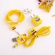 Bộ Bảo Vệ Tai Nghe Cáp Usb Hoạt Hình Dễ Thương Với Miếng Dán Cuộn Dây Cáp
