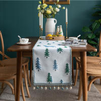 Christmas Chenille Tassel Table Runner,Cotton Linen Thicken Fabric Table Decoration,ห้องรับประทานอาหารร้านอาหาร Modern Decor Supplies