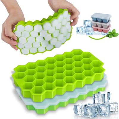 37 Cavity Honeycomb Ice Cube Maker Reusable Trays Silicone Ice Cube Mold BPA Free Ice Mould with Removable Lids Ice Maker Ice Cream Moulds