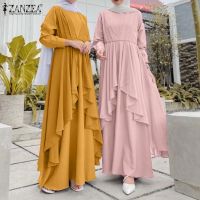 Esolo ZANZEA Muslimah Women Muslim Long Sleeve Evening Prom Gown Ruffles Patchwork Long Maxi Dress MLS