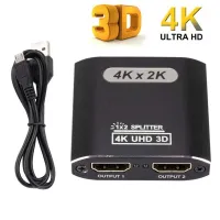 JITEN 4K2K พร้อมเครื่องทำสำเนาสาย USB หน้าจอแยก1อินพุต2เอาท์พุทฮับ1X2 HDMI ตัวแยกอุปกรณ์สลับวิดีโอ4K อะแดปเตอร์วิดีโอกล่องตัวรับสาย HDMI