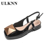 ULKNN Girls Summer Sandals Square Toe Children Fashion Princess Black Shoes Kids Slingback Sandals Low Heel Pumps Dance Shoe