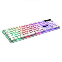 Glowing Keyboard with Round Keycaps for PCLaptop Retro Gaming Backlit Keyboard for Computer Gamers