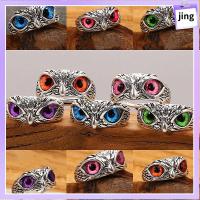 JING คู่รัก ของขวัญ Retro Animal Style Open Adjustable Owl Eye Vintage Ring Statement Ring