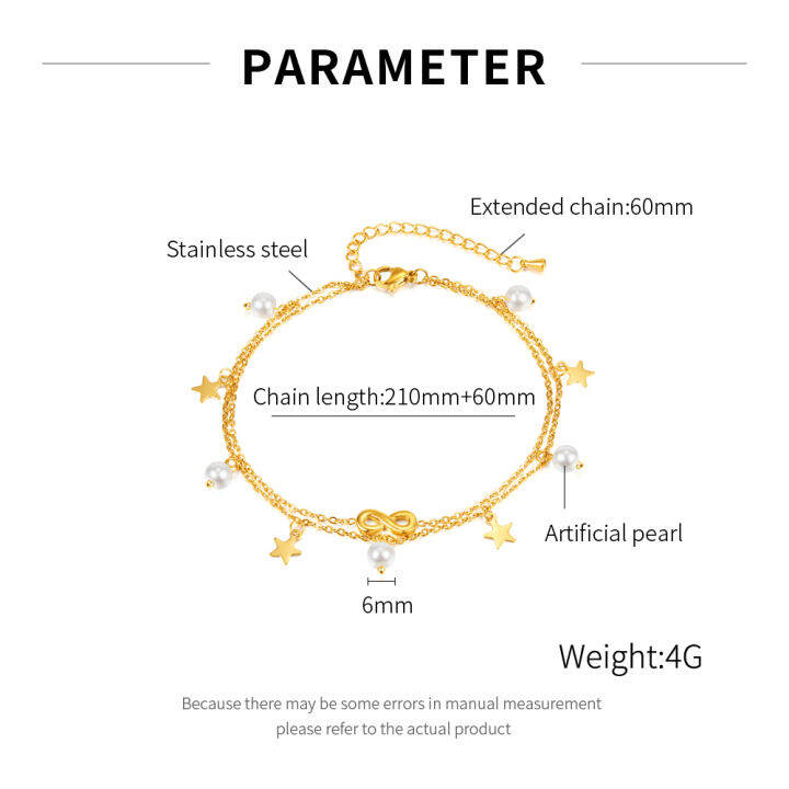 olevs-สร้อยข้อเท้าไข่มุกหรูหราไฟสแตนเลสสตีลสแตนเลสสำหรับผู้หญิงทำจากเหล็กไทเทเนียมสองชั้นสไตล์หวานสำหรับฤดูร้อน