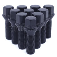 รถล้อ Lug Nut Bolts กรวยหรือ Balll Seat สีดำสกรู M12x1.5 /14x1.5 /14x1.25 ความยาวต่างๆสำหรับ BMW Volkswagen Audi Mercedes-lihanrui