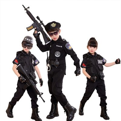 Children Policeman Cosplay Costumes Kids Christmas Party Carnival Police Uniform Halloween Boys Army Policemen Clothing Gift Set
