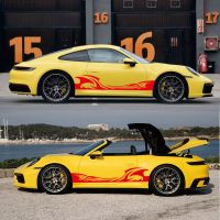 ’；【‘； 2Pcs Racing Sports Stickers Spray Flames Side Door Car Stickers And Decals Fire Stripe  Whole Body Vehicle Auto Decoration