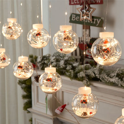 3m 10Balls Santa LED Wishing Ball Curtain Light Santa Christmas Light Pendant Ornament Ball for Home Room Shop Window Fairy Lamp