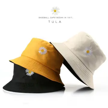 Women Summer Beach Sun Hat Reversible Daisy Embroidered Wide Brim