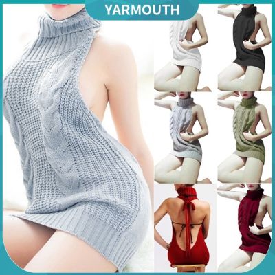 ▽▨ ♥YAR♥Women Sexy Backless Sleeveless Turtleneck Pullover Knit Sweater Cosplay Dress