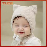 MUBAI สีทึบทึบ หมวกถักนิตติ้ง หูแมวหู การ์ตูนลายการ์ตูน หมวกหมวกแก็ป น่ารักน่ารักๆ ความยืดหยุ่นสูง หมวกนุ่มอบอุ่น ทารกทารกแรกเกิด