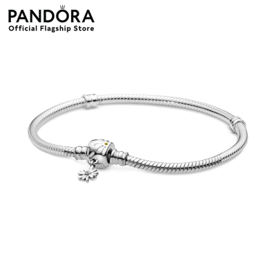 Pandora Silver Snake Chain Bracelet with Daisy Flower Clasp