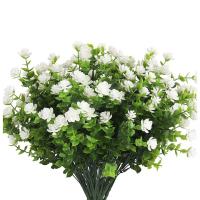 8 Bundles Artificial Flowers Plants Fake Greenery Shrubs for Faux Garden Porch Window Box Decor(White Green)