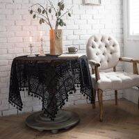 HelloYoung Romantic Wedding Crochet Tablecloth with Tassel Knitting Hollow Home Tea Table Cover Cloth Background Covers Beige/black