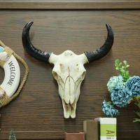 Bull Head จี้แขวนผนัง Longhorn Cow Skull Head Ornament Figurines งานฝีมือแฟชั่น Nostalgic สมจริง Nursery Decor-lihanrui