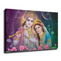 Radha Krishna ศิลปะภาพเหมือน,ศิลปะบนผนังทางจิตวิญญาณ,งานศิลปะสมัยใหม่ฮินดู,พิมพ์ผ้าใบดอกไม้ (กรอบ16 × 24นิ้ว)