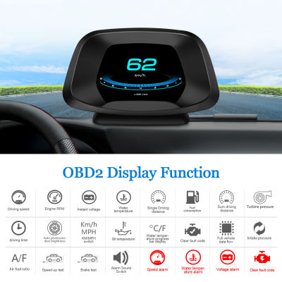 Newest Head Up Display P19 HUD OBD2+GPS Smart Gauge Car Speedometer Security Alarm Water &amp; Oil temp Overspeed Multi-function