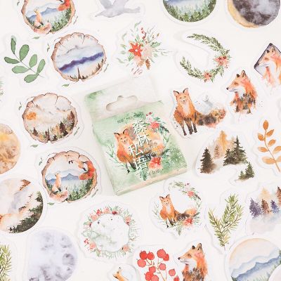 Forest Paper Sticker Wolf Leaves Trees Decorative Stickers For Kids Plant Paper Stickers Scrapbooking Stationery Supplies 46Pcs Stickers Labels
