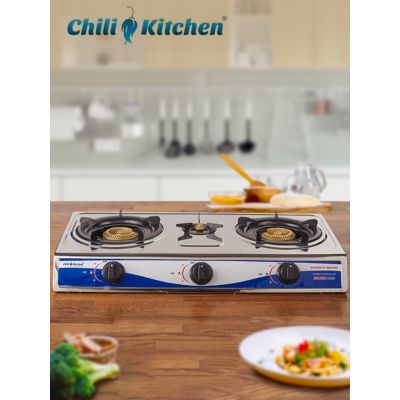 GDS อุปกรณ์แก๊สหุงต้ม CHILI KITCHEN ชุดเตาแก๊สสแตนเลส 3 หัว Triple Heads Gas Stove เตาแก๊ส ก๊าซหุงต้ม