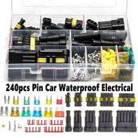 240PCS 1/2/3/4/5/6 Pins Car Waterproof Electrical Terminals Wire Connectors Plug + Female/Male Crimp Terminals + Auto Fuses