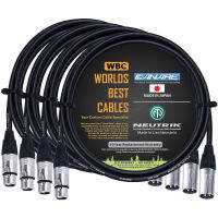 WORLDS BEST CABLES 4 Units - 6 Foot – Quad Balanced Microphone Cable Custom Made Using Canare L-4E6S Wire and Neutrik Silver NC3MXX Male &amp; NC3FXX Female XLR Plugs