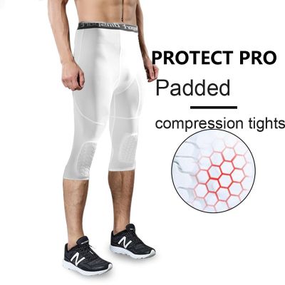Psvteide กางเกงรัดรูปบุนวมสำหรับผู้ชายกางเกงบาสเก็ตบอลกางเกงสนับเข่ากางเกงเลกกิ้งป้องกันการชน3/4กางเกงรัดรูปชุดกีฬา