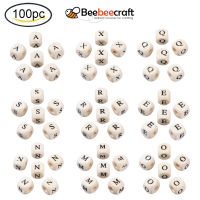 100 pc Printed Natural Wood Beads Horizontal Hole Cube with Initial Letter PapayaWhip Random Mixed Letters for DIY Jewelry Making Bracelets Necklaces Keychains10x10x10mm, Hole: 3.5mm