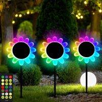 RGB Sunflower Solar Lawn Lamp IP68 Waterproof LED Pond Lights with Remote Sunlight Patio Yard Garden Path Decor Light