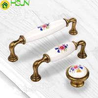 3.75 5 Antique Bronze White Ceramic Flower Door Handles Cabinet Pulls Dresser Knob Hardware Rustic Kitchen Handles And Knobs