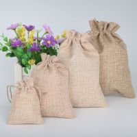 5PCS Natural Burlap Hessia Jute Cotton Linen Gift Bags Wedding Party Favor Holder Drawstring Jewelry Muslin Christmas Pouch