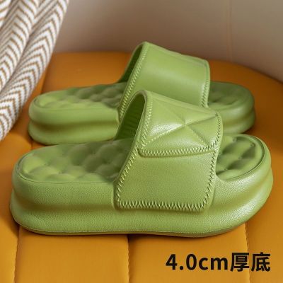 【July】 New feces-stepping slippers female summer indoor home anti-slip thick bottom soft bath sandals and male